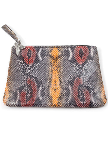 Vanessa Mooney Snake Skin Leather Zip Pouch