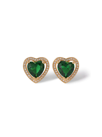 The Mini Heart Earrings - Emerald